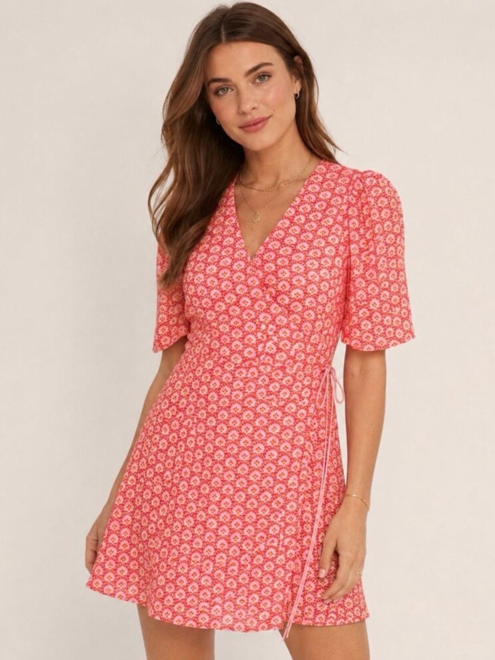 Alice + Olivia Sandra Wrap Mini Dress Stamp English Rose NWT Sz 10